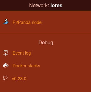 A screenshot of the sidebar of the lores-node interface, showing the debug section, with the bottom item being the text: v0.23.0