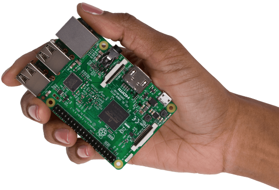 A hand holding a Raspberry Pi